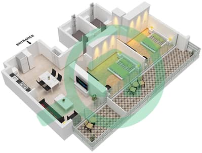 Binghatti Ruby - Grundriss für 2 Schlafzimmer Wohnung Typ 2 Binghatti Ruby - Grundriss für 2 Schlafzimmer Wohnung Typ 2