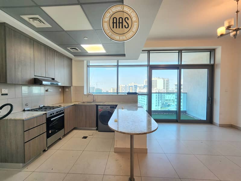 Chiller free luxury 1bhk with open kitchen | rent 80k | all amenities in arjan dubai