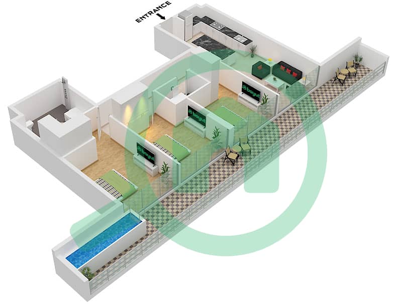 Type A Unit 1 Floor 1 Ocean Pearl by SD - 3 Bedroom Apartment Type/unit A / UNIT 1 FLOOR 1 Floor plan Type A Unit 1 Floor 1 interactive3D