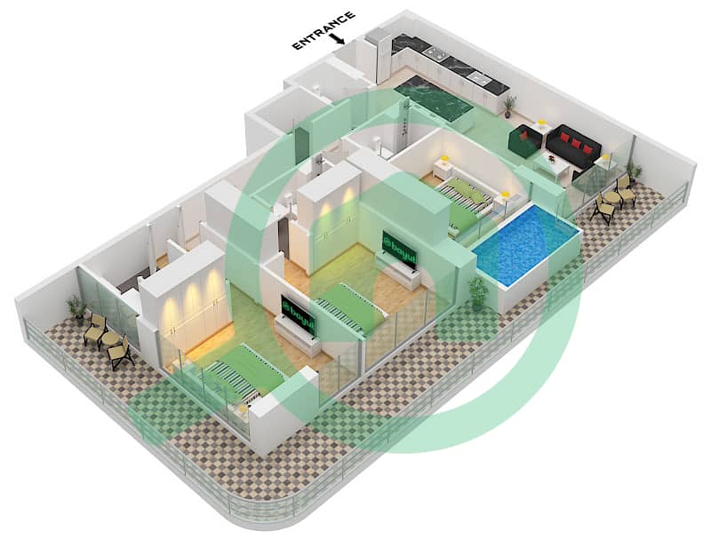 Ocean Pearl by SD - 3 Bedroom Apartment Type/unit A / UNIT 3 FLOOR 2,4 Floor plan Type A Unit 3 Floor 2,4,6 interactive3D