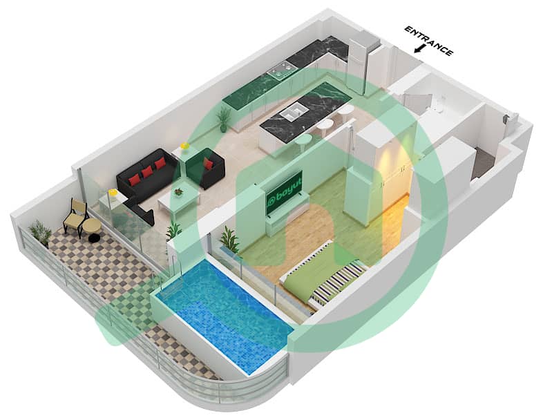 Type A Unit 6 Floor 2,4 Ocean Pearl by SD - 1 Bedroom Apartment Type/unit A / UNIT 6 FLOOR 2,4 Floor plan Type A Unit 6 Floor 2,4 interactive3D