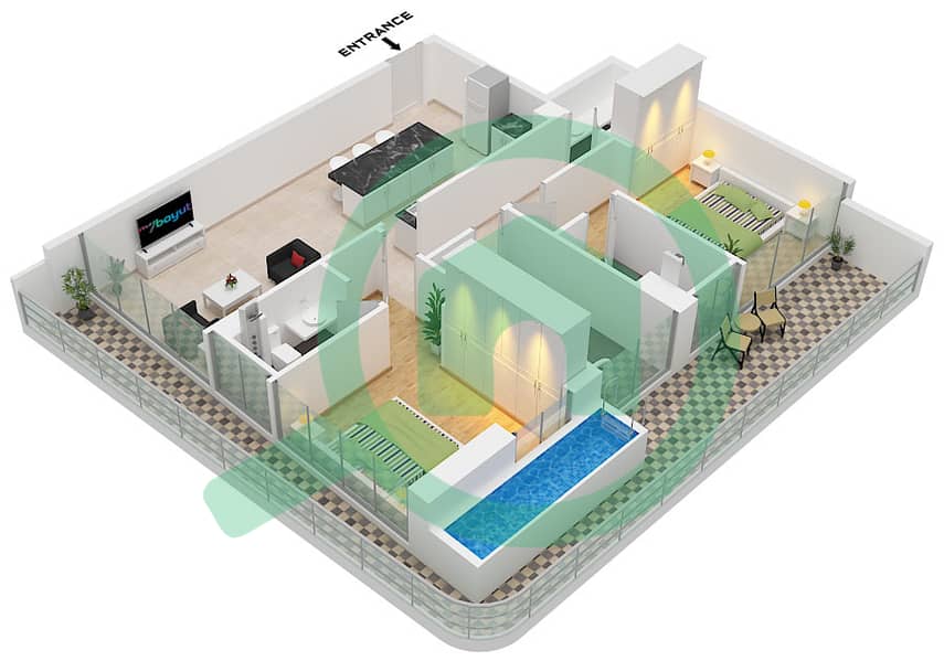 Type A Unit 8 Floor 2,4 Ocean Pearl by SD - 2 Bedroom Apartment Type/unit A / UNIT 8 FLOOR 2,4 Floor plan Type A Unit 8 Floor 2,4 interactive3D
