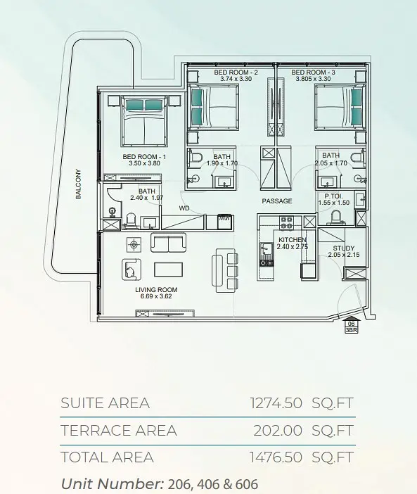 3 BR floor plan