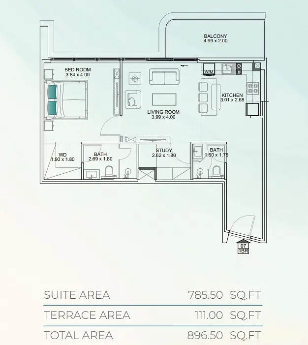 1 BR floor plan