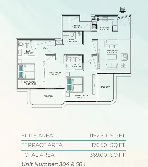 2 BR floor plan