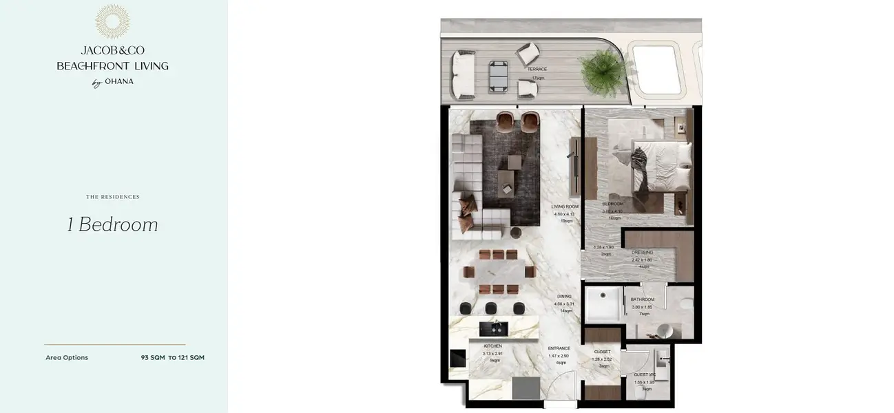 1 BR floor plan