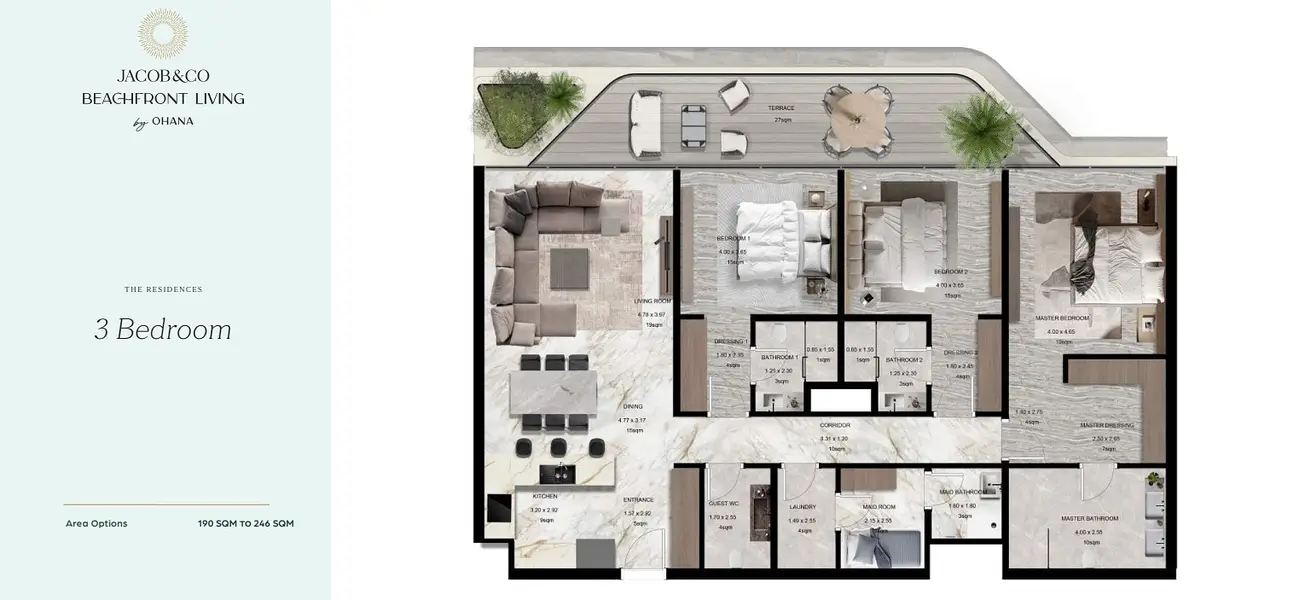 3 BR floor plan