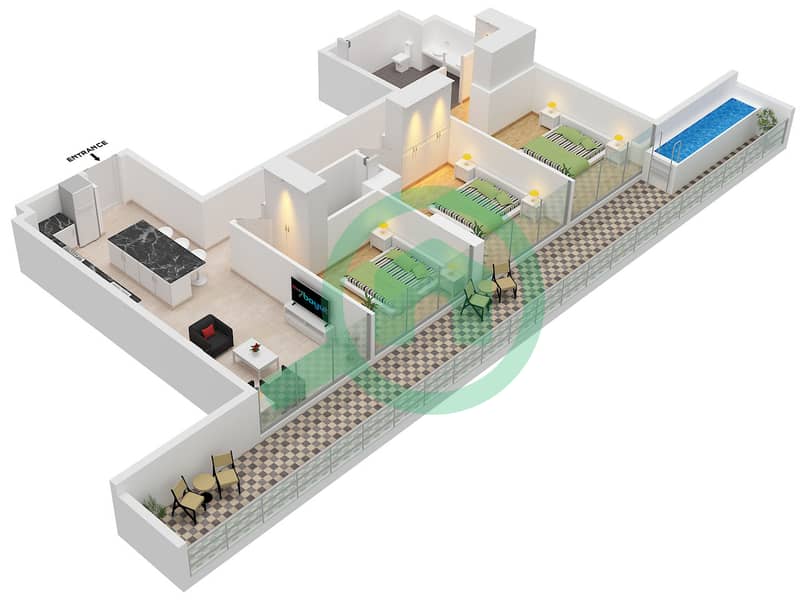 Type B Unit 9 Floor 1 Ocean Pearl by SD - 3 Bedroom Apartment Type/unit B / UNIT 9 FLOOR 1 Floor plan Type B Unit 9 Floor 1 interactive3D