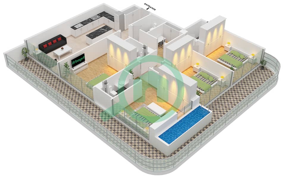 Ocean Pearl by SD - 4 Bedroom Apartment Type/unit B / UNIT 2 FLOOR 2-6 Floor plan Type B Unit 2 Floor 2-6 interactive3D