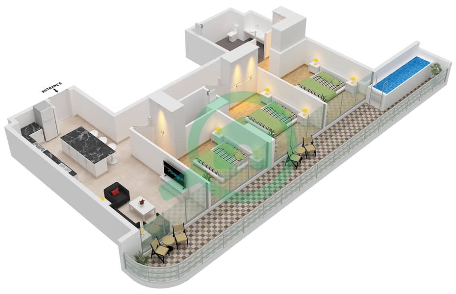 Type B Unit 8 Floor 2,4 Ocean Pearl by SD - 3 Bedroom Apartment Type/unit B / UNIT 8 FLOOR 2,4 Floor plan Type B Unit 8 Floor 2,4 interactive3D