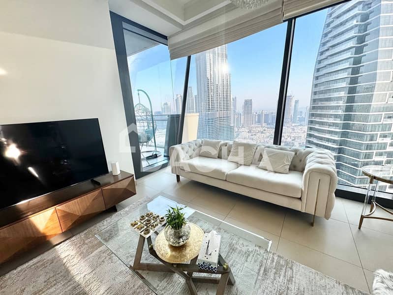 High Floor | Furnished | 3BR+M | Burj Khalifa View