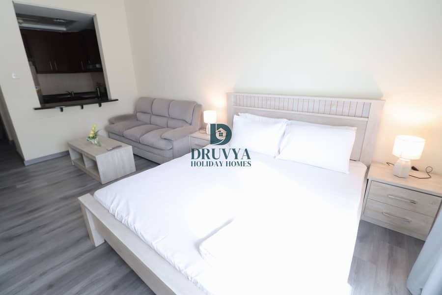 Fully Furnished Studio with Balcony Near Metro Station Monthly AED 7500/-