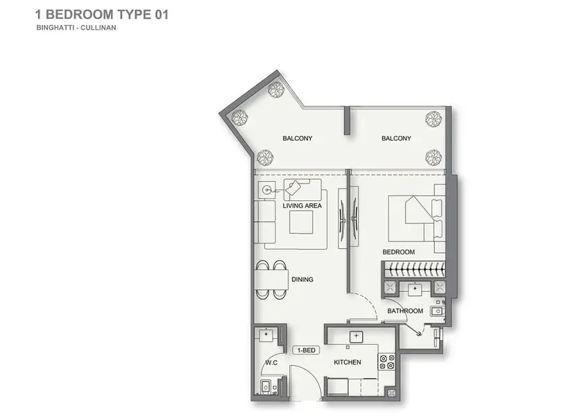 1 BR floor plan