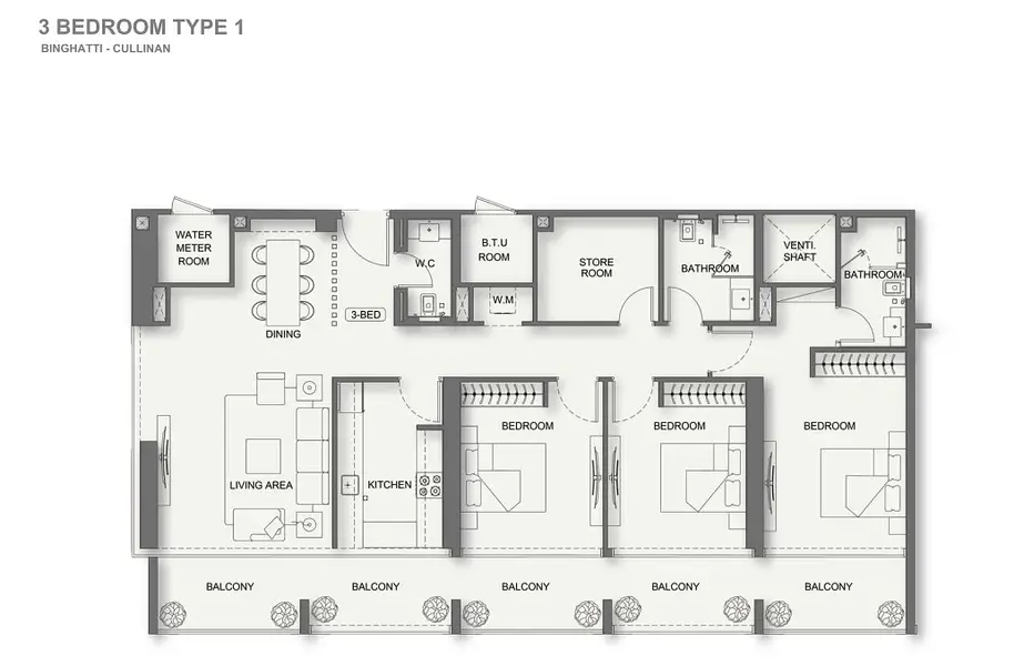 3 BR floor plan