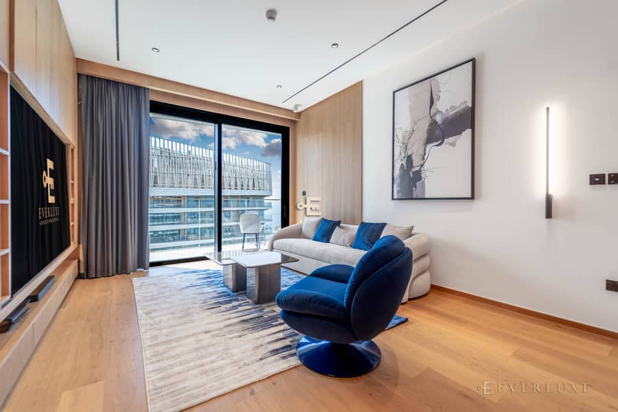 Warm Minimalist Waterfront Residence with Sea & Palm Jumeirah Views