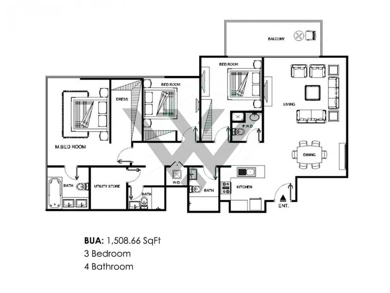 Mid-Floor 3BR Apartment| Furnished | Fountain View - Image 31