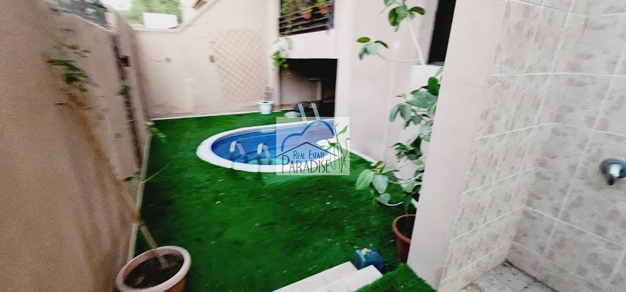 available semi independent 4 Bedroom all Master bedrooms/Maid Room/ Living & dinning/private back lawn swimming pool/4parking space/for rent in mirdif
