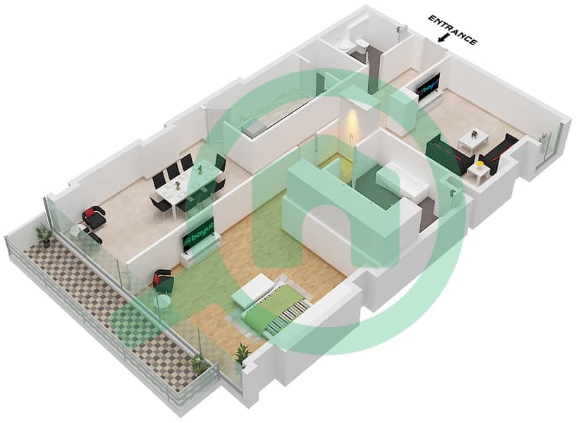 Unit 2 Floor Ground Reem Five - Planimetria del piano di 1 Camera Appartamento Unità 2 FLOOR GROUND Unit 2 Floor Ground interactive3D