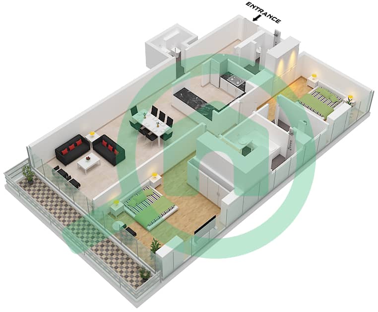 Unit 3 Floor 1,6 Reem Five - Planimetria del piano di 2 Camere Appartamento Unità 3 FLOOR 1,6 Unit 3 Floor 1,6 interactive3D