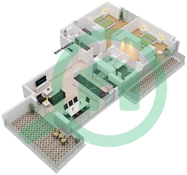 Рим Файв - Апартамент 2 Cпальни планировка Единица измерения 7 FLOOR 1 Unit 7 Floor 1 interactive3D