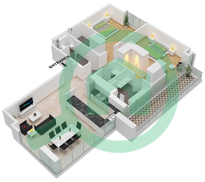 Unit 7 Floor 2 Reem Five - Planimetria del piano di 2 Camere Appartamento Unità 7 FLOOR 2 Unit 7 Floor 2 interactive3D