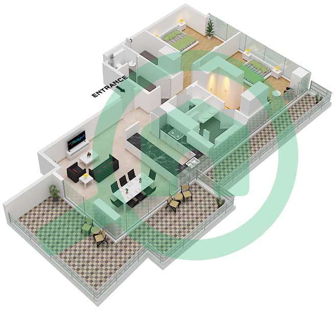 Unit 7 Floor 3 Reem Five - Planimetria del piano di 2 Camere Appartamento Unità 7 FLOOR 3 Unit 7 Floor 3 interactive3D