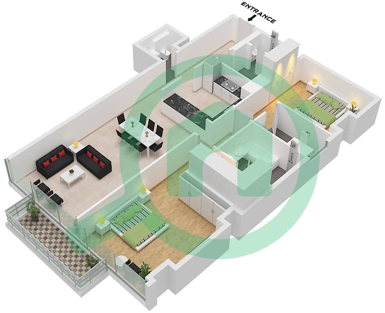 Unit 3 Floor 5,8 Reem Five - Planimetria del piano di 2 Camere Appartamento Unità 3 FLOOR 5,8 Unit 3 Floor 5,8 interactive3D