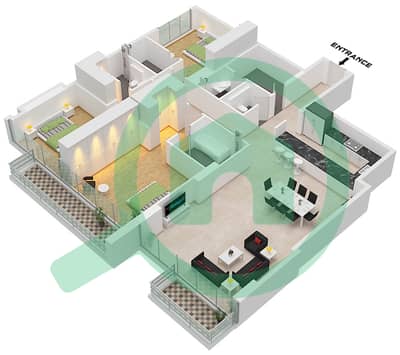 Reem Five - Planimetria del piano di 3 Camere Appartamento Unità 6 FLOOR 2 Reem Five - Planimetria del piano di 3 Camere Appartamento Unità 6 FLOOR 2