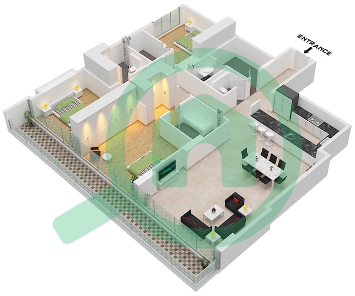 Unit 6 Floor 4,7 Reem Five - Planimetria del piano di 3 Camere Appartamento Unità 6 FLOOR 4,7 Unit 6 Floor 4,7 interactive3D
