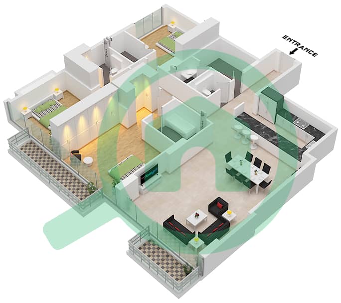 Unit 6 Floor 5,8 Reem Five - 3 Bedroom Apartment Unit 6 FLOOR 5,8 Floor plan Unit 6 Floor 5,8 interactive3D