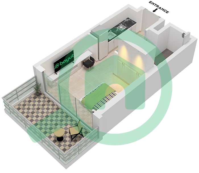 Type 1W Unit 8 Floor 1 Azizi Neila - Studio Apartment Type/unit 1W / UNIT 8 FLOOR 1 Floor plan Type 1W Unit 8 Floor 1 interactive3D