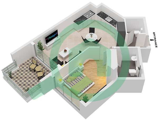 Type 1BR-D Floor 2-26,28-54,56-68