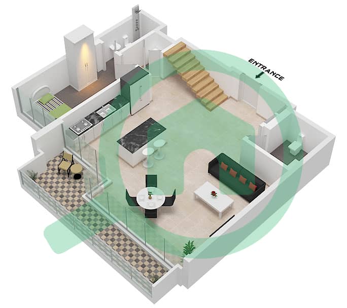 Type 2 Floor Lower Sealine Residence - Planimetria del piano di 2 Camere Appartamento Tipo 2 Type 2 Floor Lower interactive3D