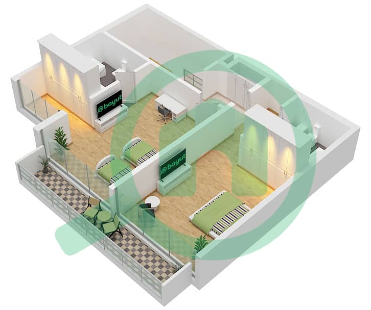 Type 2 Floor Upper Sealine Residence - Planimetria del piano di 2 Camere Appartamento Tipo 2 Type 2 Floor Upper interactive3D