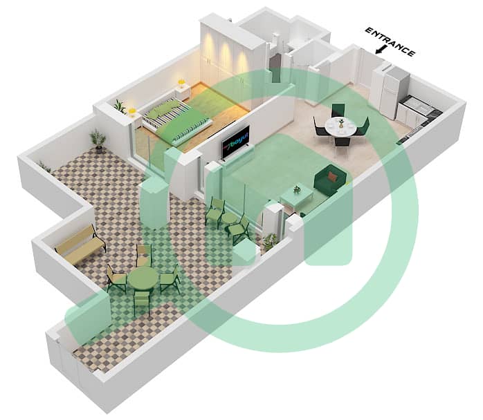 Type A3 Unit 14 Floor 2 Rahaal Building 1 - 1 Bedroom Apartment Type/unit A3 / UNIT 14 FLOOR 2 Floor plan Type A3 Unit 14 Floor 2 interactive3D