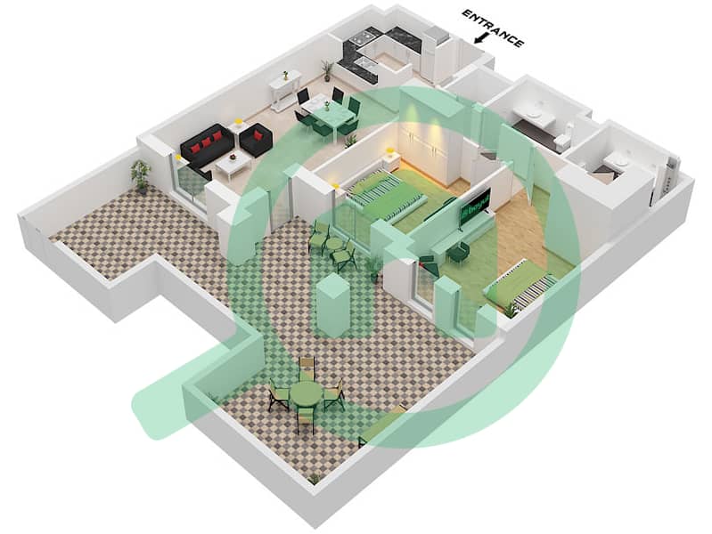 Rahaal Building 1 - 2 Bedroom Apartment Type/unit A4 / UNIT 13 FLOOR 2 Floor plan Type A4 Unit 13 Floor 2 interactive3D