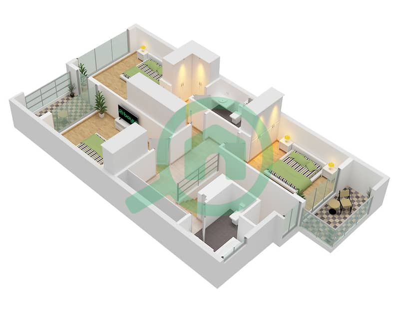 Nima - Planimetria del piano di 3 Camere Villetta a schiera Tipo/unità CEDAR B (MI) / UNIT 3,5,7 Type Cedar B (MI) Unit 6 Plex Cedar-Th-03,05 10 Plex Cedar-Th-03,07 First Floor interactive3D