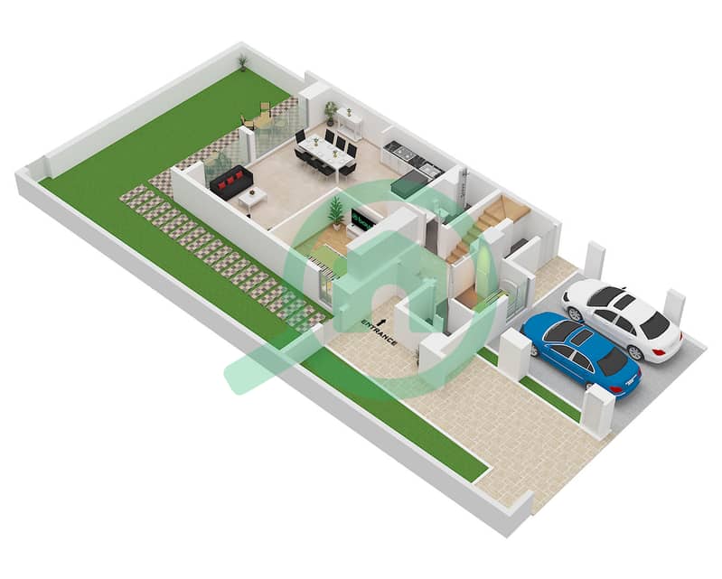 Type Cedar A Unit 4 Plex Cedar-Th-01 Ground Floor Nima - Planimetria del piano di 4 Camere Villetta a schiera Tipo/unità CEDAR A / UNIT 1 Type Cedar A Unit 4 Plex Cedar-Th-01 Ground Floor interactive3D