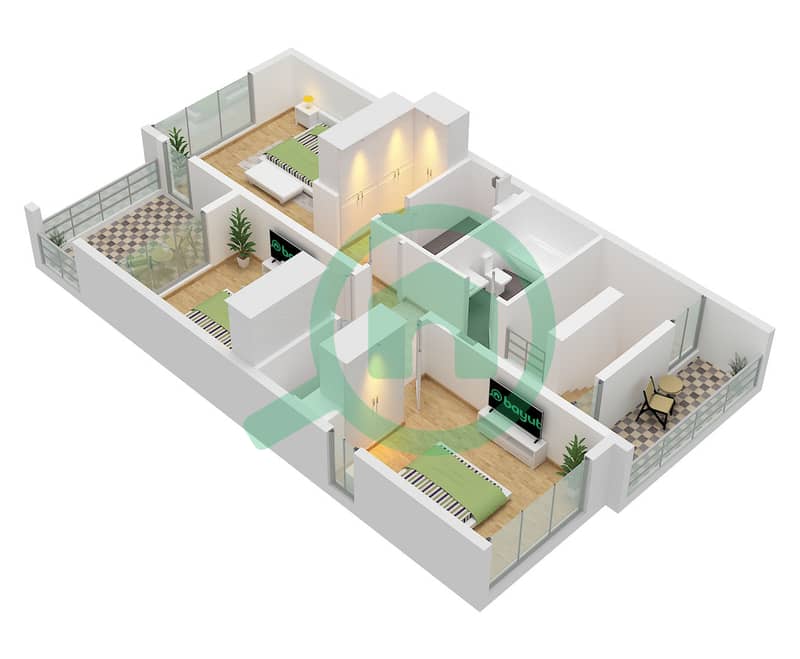 Type Cedar A Unit 4 Plex Cedar-Th-01 First Floor Nima - Planimetria del piano di 4 Camere Villetta a schiera Tipo/unità CEDAR A / UNIT 1 Type Cedar A Unit 4 Plex Cedar-Th-01 First Floor interactive3D