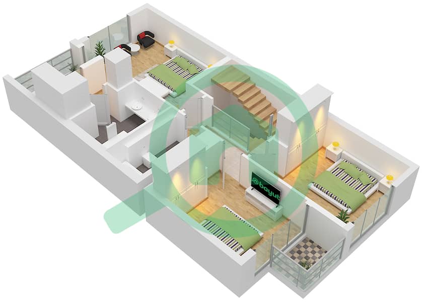 La Tilia - 3 Bedroom Townhouse Type/unit 3B2 / UNIT MID Floor plan Type 3B2 Unit MID Floor First interactive3D