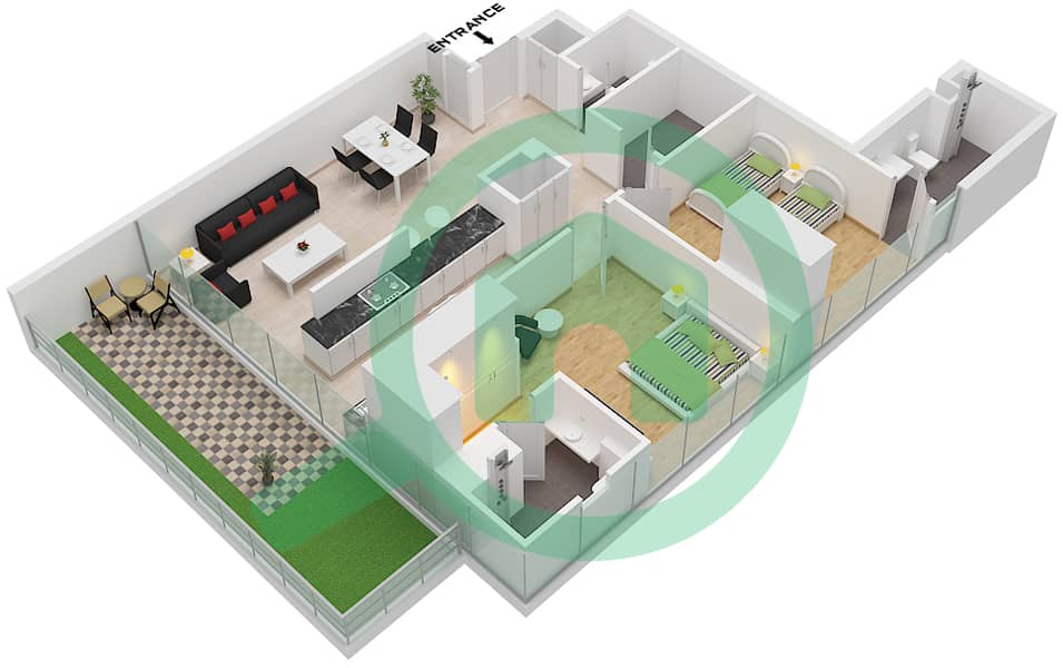 Unit 2 Floor 7,13,19,25 Sapphire 32 - 2 Bedroom Apartment Unit 2 FLOOR 7,13,19,25 Floor plan Unit 2 Floor 7,13,19,25 interactive3D