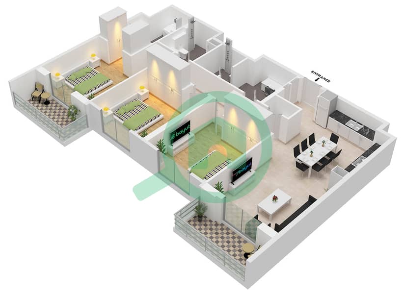 Golf Verge Building B - 3 Bedroom Apartment Type/unit 2 / UNIT 4 FLOOR 7-9 Floor plan Type 2 Unit 4 Floor 7-9 interactive3D