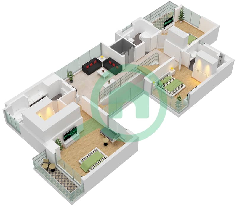 The Acres (Phase 2) - 5 Slaapkamers Villa Type C Plattegrond Type C First Floor interactive3D