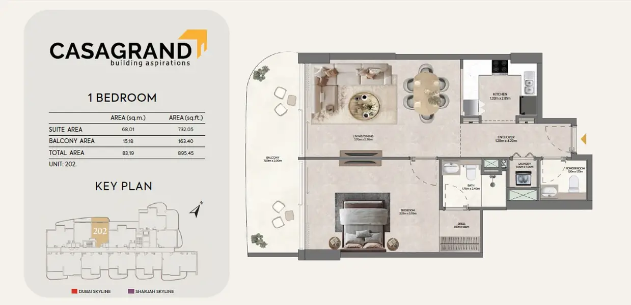 1 BR floor plan