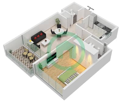 المخططات الطابقية لتصميم النموذج B FLOOR 2-21 شقة 1 غرفة نوم - تريا