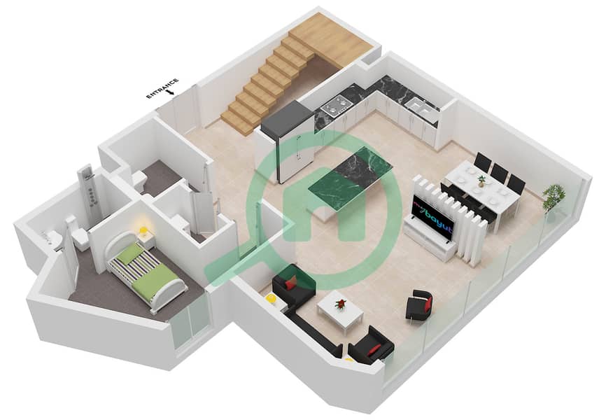 المخططات الطابقية لتصميم النموذج B FLOOR 1,PODIUM 2,3 شقة 3 غرف نوم - تريا Type B Floor Podium 3 Upper interactive3D