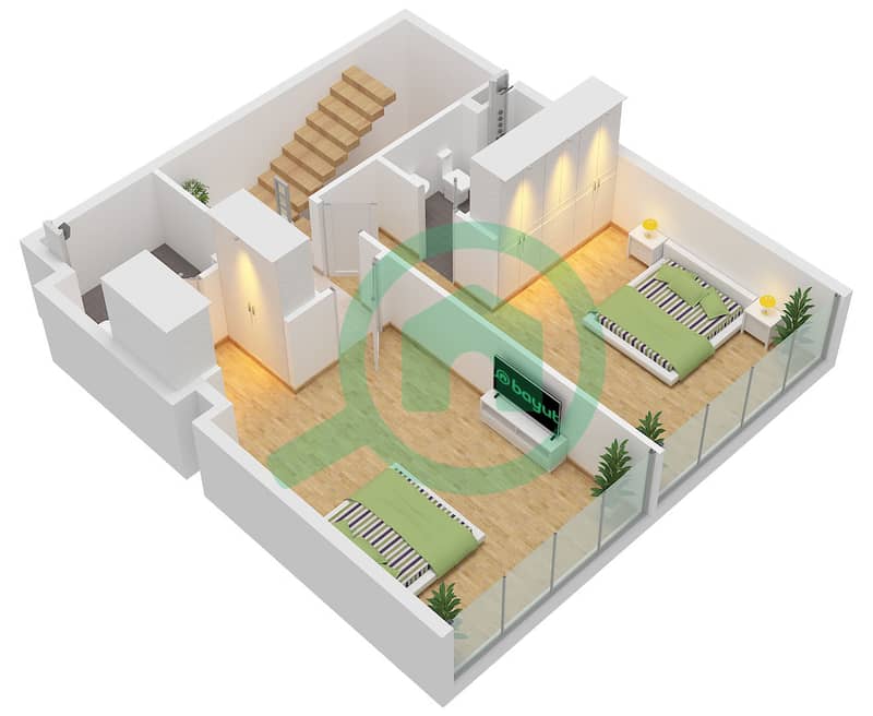 المخططات الطابقية لتصميم النموذج B FLOOR 1,PODIUM 2,3 شقة 3 غرف نوم - تريا Type B Floor Podium2 Lower interactive3D