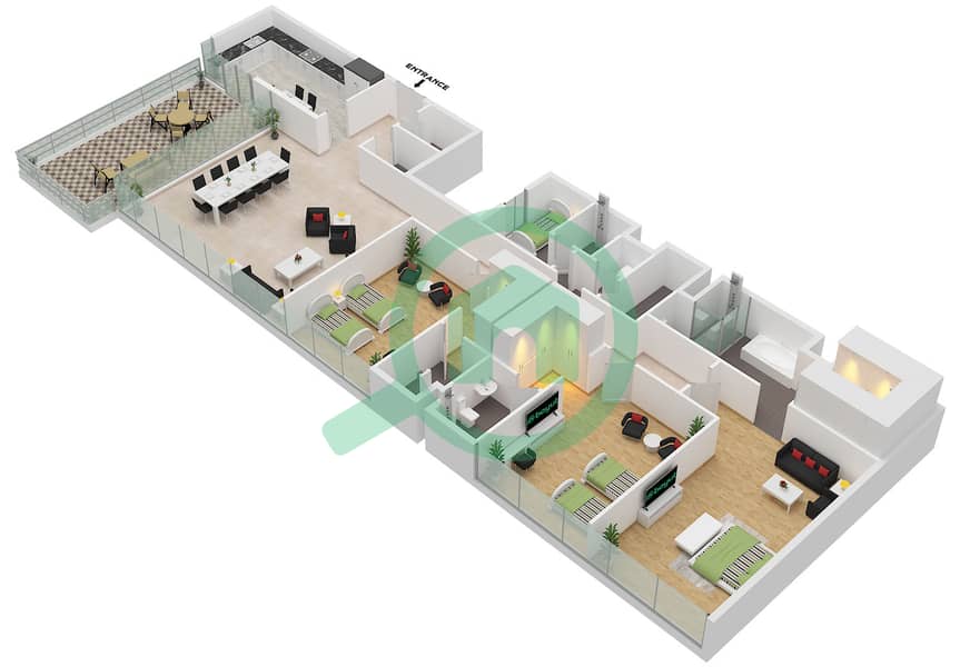 Type A Floor 28 المخططات الطابقية لتصميم النموذج A FLOOR 28 بنتهاوس 3 غرف نوم - تريا Type A Floor 28 interactive3D
