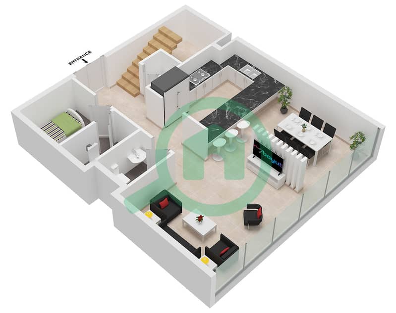 Type A Floor Podium 3 Upper المخططات الطابقية لتصميم النموذج A FLOOR 1,PODIUM 2,3 تاون هاوس 3 غرف نوم - تريا Type A Floor Podium 3 Upper interactive3D