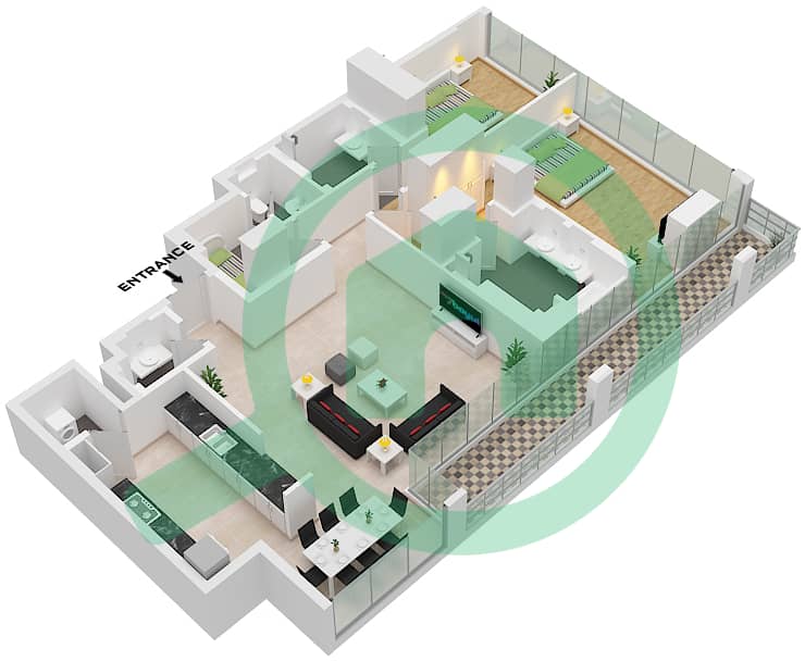 Unit 7 Floor 4,6,8,10,12,14,16,18,20 Reem Nine - 2 Bedroom Apartment Unit 7 FLOOR 4 Floor plan Unit 7 Floor 4,6,8,10,12,14,16,18,20 interactive3D